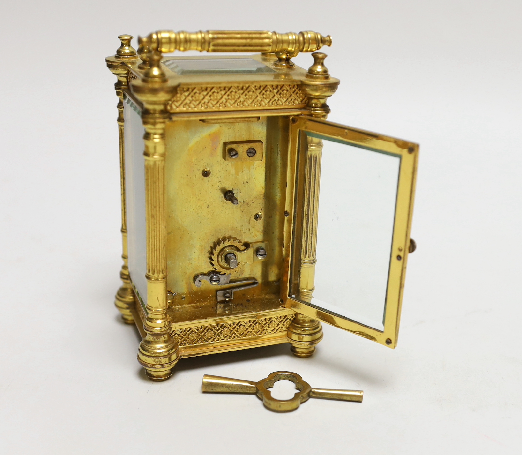 An early 20th century brass carriage timepiece, 13.5cm